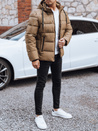 Férfi steppelt téli kabát kapucnival camel Dstreet TX5067