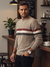 Férfi csíkos pulóver világos barna Dstreet WX2282