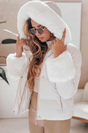 Női télikabát YOUWARM rövid steppelt szőrmével fehér Dstreet TY5007