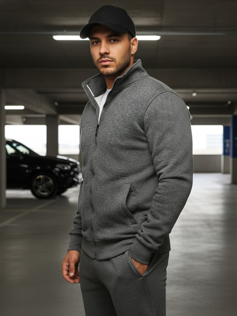 Antracit színű nyitható férfi pulcsi állógallérral BX4111