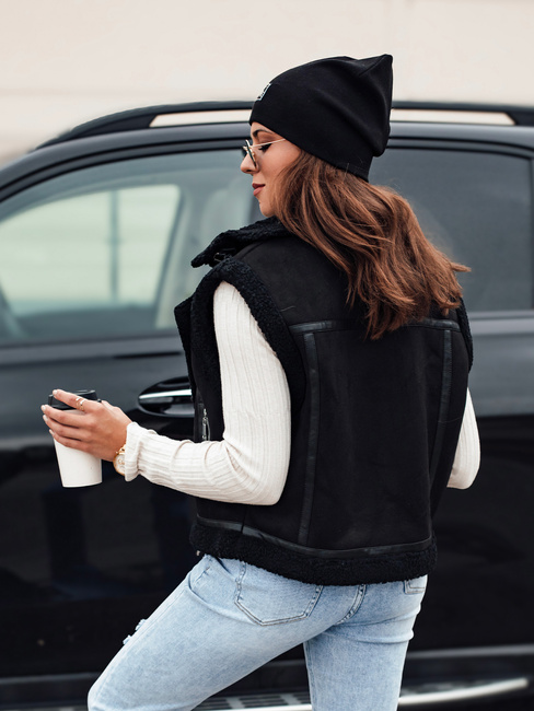 Női szarvasbőr mellény báránybőrrel WOOLZIP fekete Dstreet TY4742
