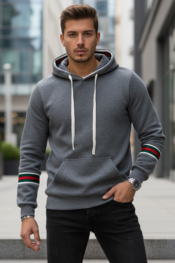 Férfi szürke kapucnis pulóver Dstreet BX5946