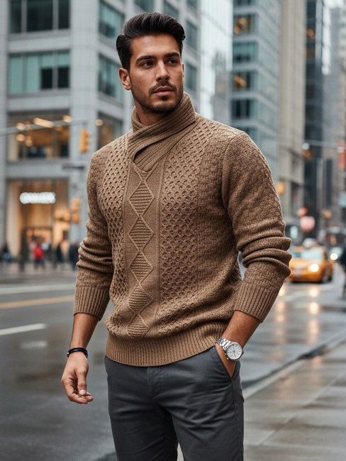 Férfi camel pulóver Dstreet WX2255