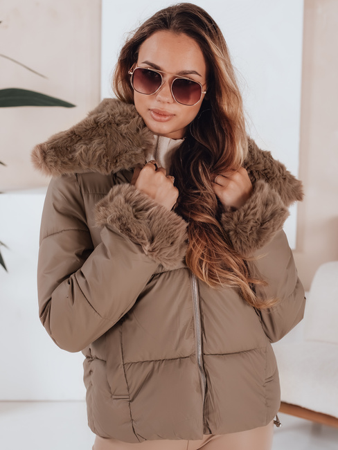 Női steppelt rövid dzseki szőrmével Dstreet camel TY5069