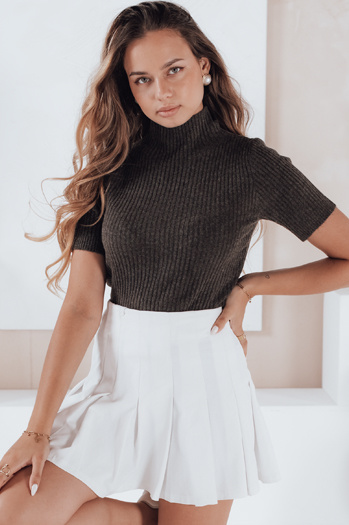 Női rövid ujjú bordázott pulóver GIRLGLORY barna Dstreet MY2554