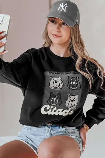 Női oversize pulóver mackókkal MISOBEARS fekete Dstreet BY1437