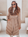 Női téli kabát steppelt szőrmével camel Dstreet TY5077