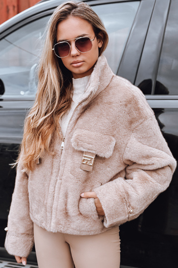 Női rövid bézs bunda Dstreet TY5248