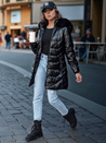 Női steppelt télikabát szőrmével SHINE fekete Dstreet TY4483