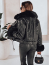 Női téli bőrdzseki műszőrmével fekete Dstreet TY5209 TY5209