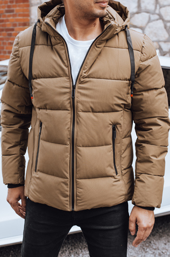 Férfi steppelt téli kabát kapucnival camel Dstreet TX5067