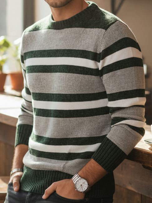 Férfi csíkos szürke pulóver Dstreet WX2262