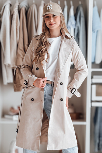 Női hosszú kabát övvel SLIMFOTA fehér Dstreet NY0745 NY0745