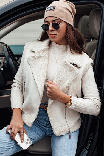 Női szarvasbőr mellény báránybőr WOOLZIP fehér Dstreet TY4743