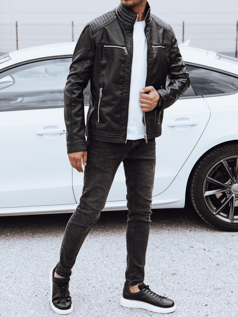 Férfi bőrkabát fekete Dstreet TX4738