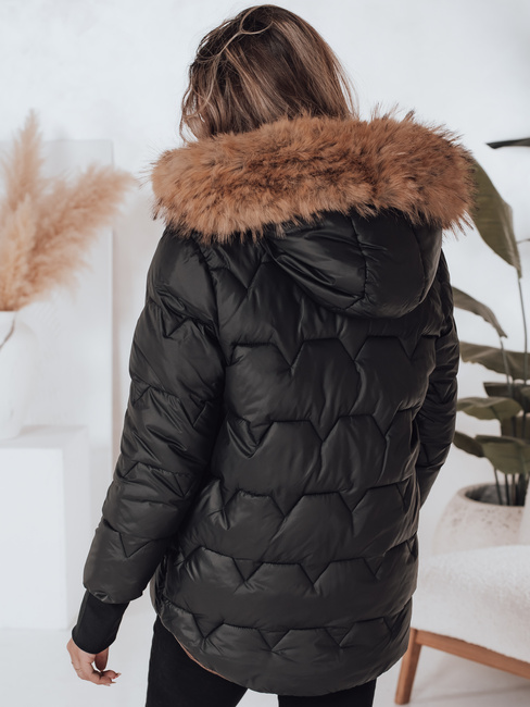 Női télikabát SNOWMISS steppelt fekete, kapucnival Dstreet TY4999