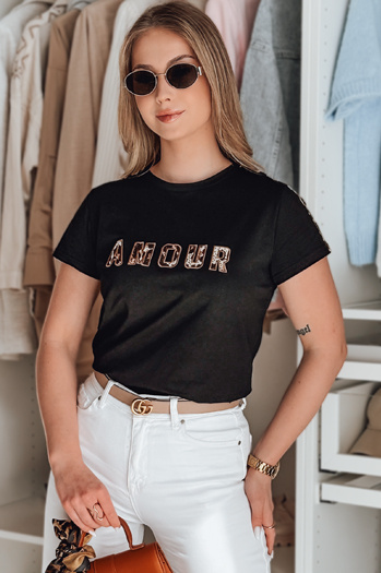 Női hímzett póló AMOROSA fekete Dstreet RY2855