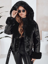 Női télikabát bőr ramoneskin szőrmével fekete Dstreet TY5119