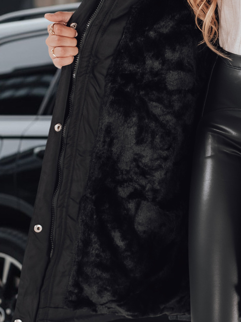Női téli parka dzseki műszőrmével fekete Dstreet TY5113
