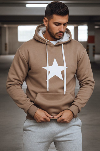 Férfi teve színű kapucnis pulóver Dstreet BX5931