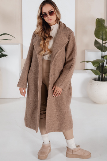 Női hosszú báránybőr kabát bézs Dstreet NY0753