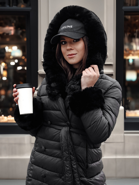 Női steppelt hosszú dzseki ZAELEGANTE fekete Dstreet TY4779