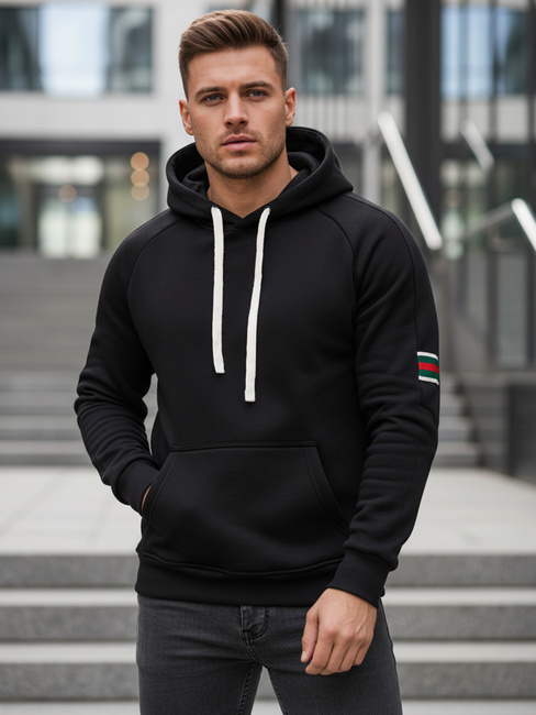 Férfi kapucnis pulóver fekete Dstreet BX5943