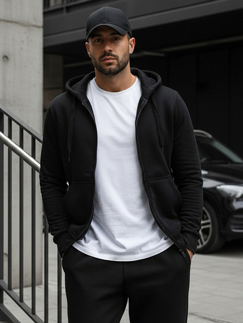 Nyitható férfi pulcsi kapucnival fekete színben BX2192