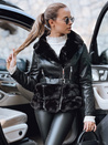 Női bőr ramones dzseki szőrmével fekete Dstreet TY5274