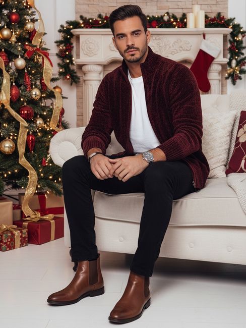 Férfi kigombolt pulóver bordó Dstreet WX2233z