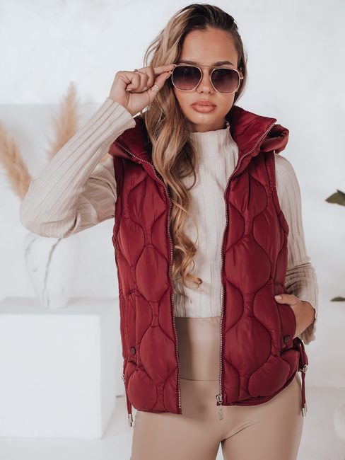 Női steppelt kapucnis mellény MISSVEST burgundi Dstreet TY5017