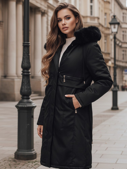 Női téli parka dzseki műszőrmével fekete Dstreet TY5111