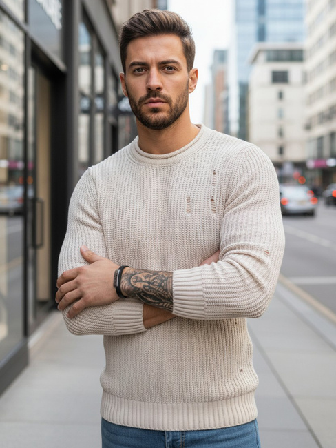 Férfi téli pulóver Szín Bézs DSTREET WX1992