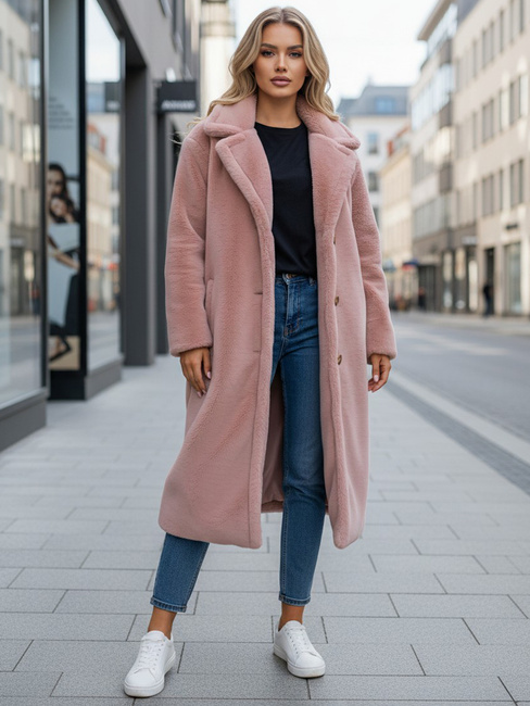 Női télikabát mackó szőrme hosszú rózsaszín Dstreet NY0751z