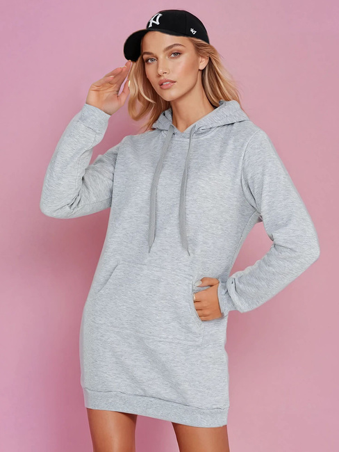Női hosszú kapucnis pulóver oversize TIMMY világosszürke Dstreet EY2559