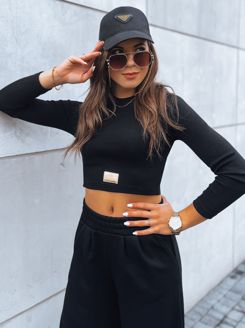 Női szett széles szárú nadrág és crop top ASTRAL ALLURE fekete Dstreet AY0920