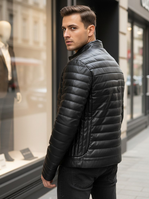 Férfi steppelt téli bőrdzseki fekete Dstreet TX5113