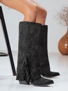 Női szarvasbőr boho fekete csizma Dstreet ZY1287 ZY1287