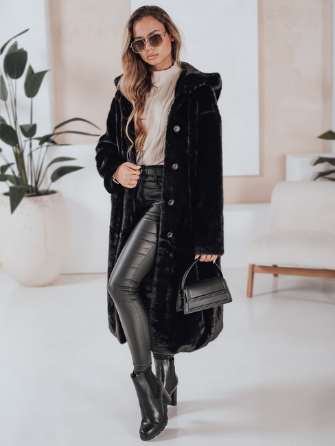 HELLOCHIC női szőrme kabát hosszú fekete Dstreet TY4986