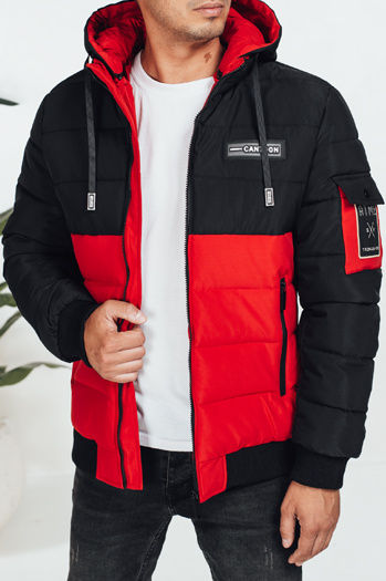 Férfi kapucnis télikabát fekete és piros Dstreet TX5052