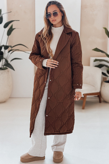 Női steppelt hosszú kabát TRENDIFY barna Dstreet TY4939
