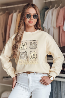 Női oversize pulóver mackókkal MISOBEARS ecru Dstreet BY1435