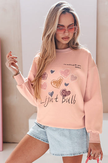 Női oversize pulóver szívekkel PINKNOTE rózsaszín Dstreet BY1500