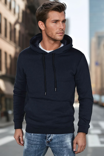 Férfi basic kapucnis pulóver sötétkék Dstreet BX5884