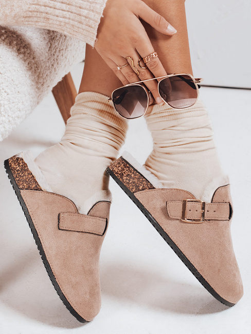 Női szarvasbőr szigetelt flip-flopok bézs Dstreet ZY1196