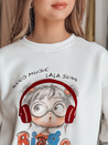 Női nagyméretű, nyomtatott pulóver LALA VIBE fehér Dstreet BY1504