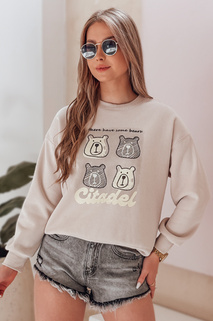 Női oversize pulóver mackókkal MISOBEARS bézs Dstreet BY1438