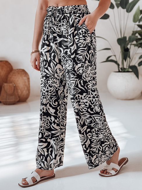 Női széles szárú szövet nadrág TROPICAL SUN fekete Dstreet UY2634
