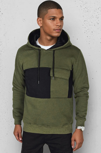 Férfi khaki színű kapucnis pulóver Dstreet BX5913