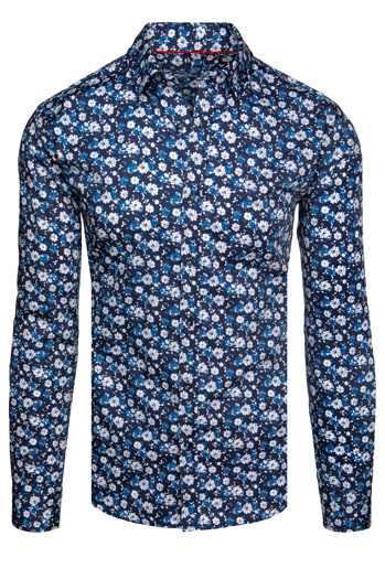 Férfi hosszú ujjú, mintás ing tengerészkék Dstreet DX2671